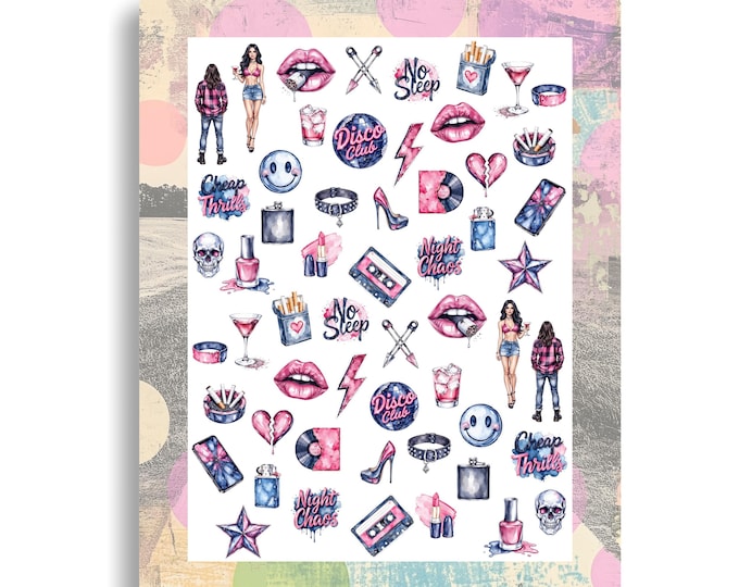 Indie Sleaze Revival Nail Stickers - Waterslide Nail Decals - Nail Art Revival Trend Grunge, Rock, Electro, Music and Fashion