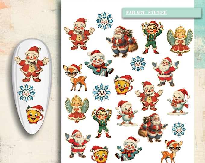 Nail art stickers Christmas, antique Christmas, elf, gnome, Christmas tree, poinsettia, winter, nail stickers, nail tattoo
