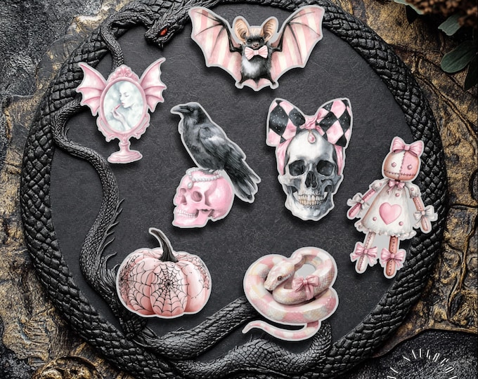 Gothic, Goth Halloween Sticker Set, Bat, Pumpkin, Snake, Skull Fantasy Stickers
