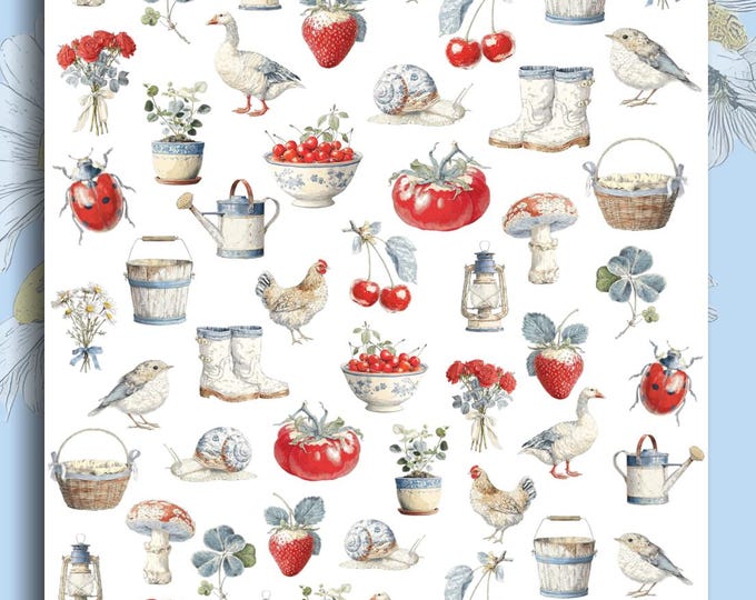 Vintage Cottagecore Water Slide Nail Stickers, Water Slide Stickers for Nails, Garden Nail Stickers, Rustic, Country House, Mushroom