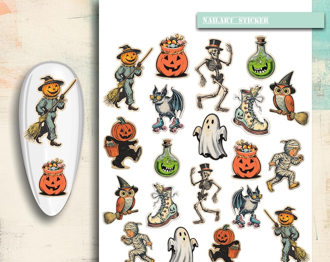 Nail Stickers / Halloween / Water Nail Decals / Spooky / Nail Art / Ghost / Bat / Retro