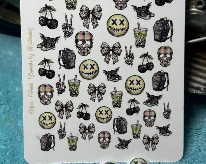 Elements, EMO nail art waterslide stickers for nails, punk skull nail stickers