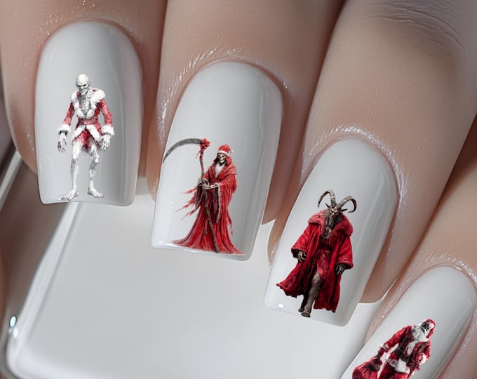 Nail art water decals, Krampus, Gothic Christmas, Winter, Holidays, water nail decal, nail waterslide decal