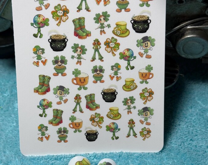 St. Patrick's Day Water Slide Nail Stickers - Shamrock, Nail Art Stickers, Comic Style, Retro