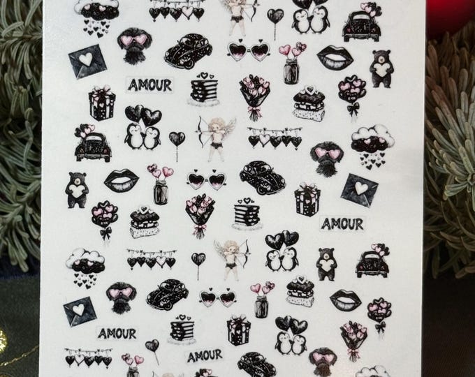 Retro Valentine's Day Water Slide Nail Stickers - Romantic Nail Art