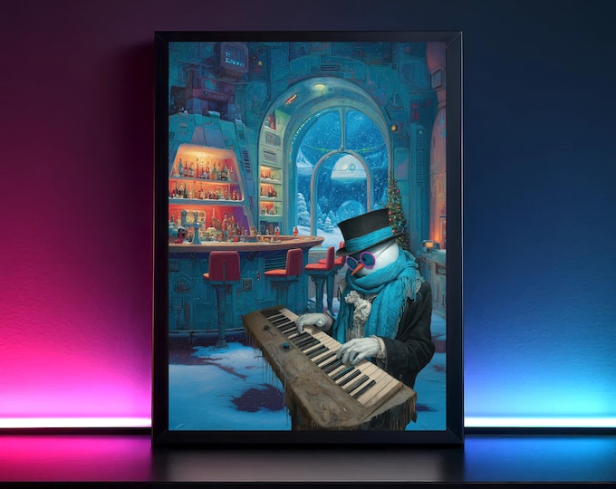 Quirky snowman with keyboard, poster, color poster, wall art, art print, wall poster