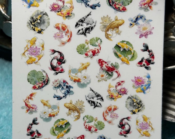 Koi Fish Nail Stickers - Lotus - Japanese Nail Stickers - Koi - Waterslide Stickers - Nail Art - Water Slide Nail Stickers