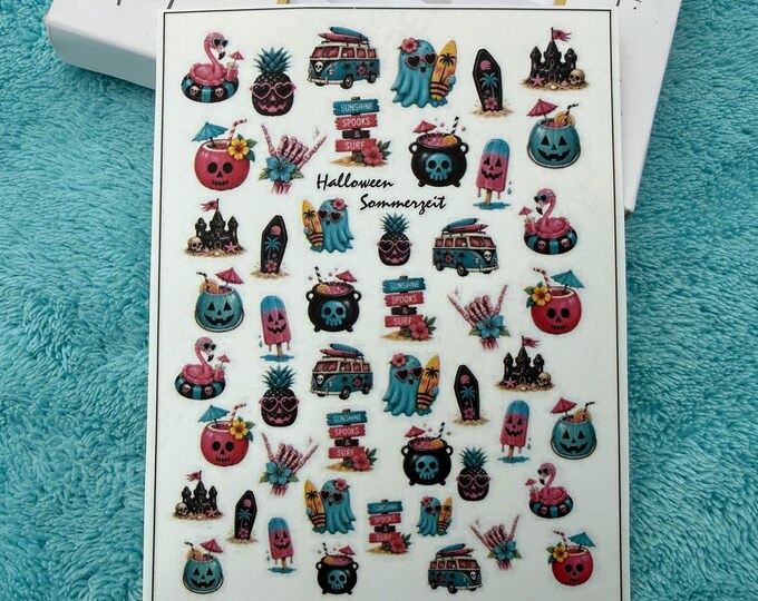 Summer Halloween Water Nail Stickers, Water-Slide Decals, Pop Art Spooky Summer Nail Art Stickers