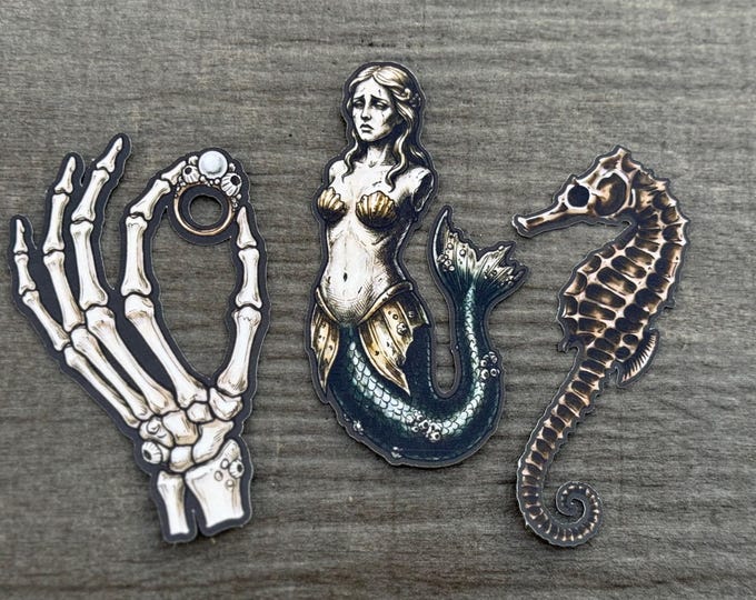 Vinyl stickers, surreal decals, vintage Gothic mermaid sticker, strange, bizarre, self-adhesive
