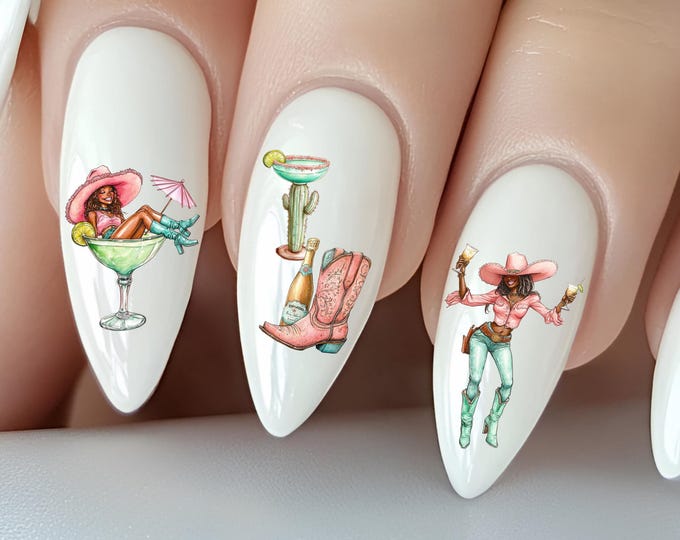 Cocktail Western Party Water Slide Nail Stickers, Water Slide Nail Stickers Country Girls, Horseshoe