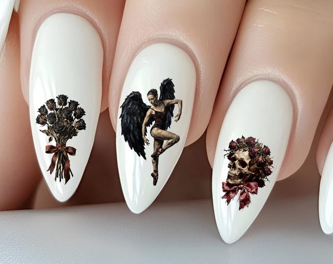 Gothic Ballerina Water Slide Nail Stickers, Water Slide Stickers for Nails, Victorian Ballet Nail Stickers