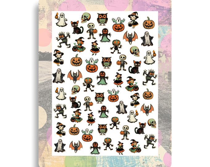 Nail Stickers / Halloween Nail Stickers / Retro Halloween Stickers / Water Nail Decals / Nail Art Halloween Nail Design