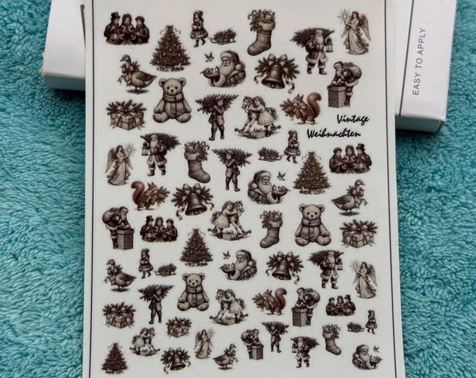 Vintage Christmas Water Nail Decals, Water-Slide Nail Stickers, Christmas Season Nail Stickers, Winter