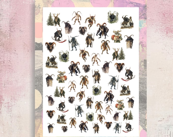 Krampus, Krampus nail stickers, Krampus nails, spooky nail art, waterslide decals, nail stickers, Christmas Krampus