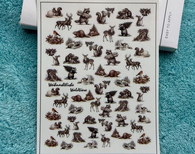 Winter Animal Water Nail Decals, Water-Slide Nail Stickers, Forest Animal Nail Stickers