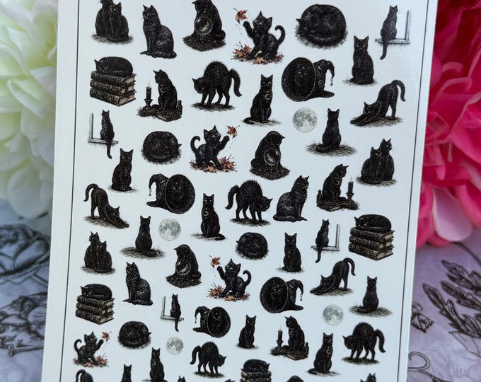 Water-Slide Nail Decals – Cat, Black Cats, Halloween Gothic Nail Art (Tomcat)