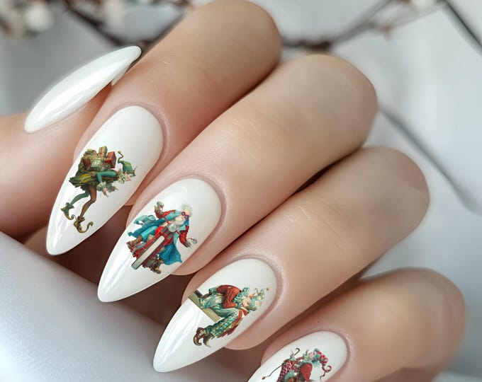 Quirky Christmas figures, waterslide decal, biker, Santa Claus, winter, Christmas, singing snowman, elves