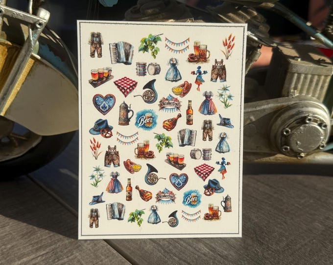 2D Oktoberfest Water Nail Stickers, Water-Slide Decals, Nail Art Stickers for Beer Lovers, Beer Festival, Beer Garden