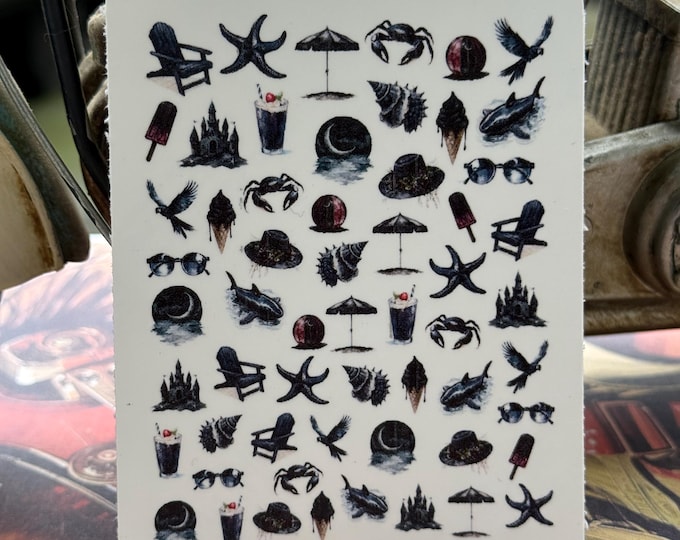 Gothic summer nail art waterslide stickers for nails, starfish nail stickers, sun