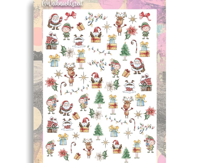 Christmas Nail Stickers | Water-Slide Tattoo Nails | Hand-Painted Nail Art Reindeer Chimney Santa Claus Winter House