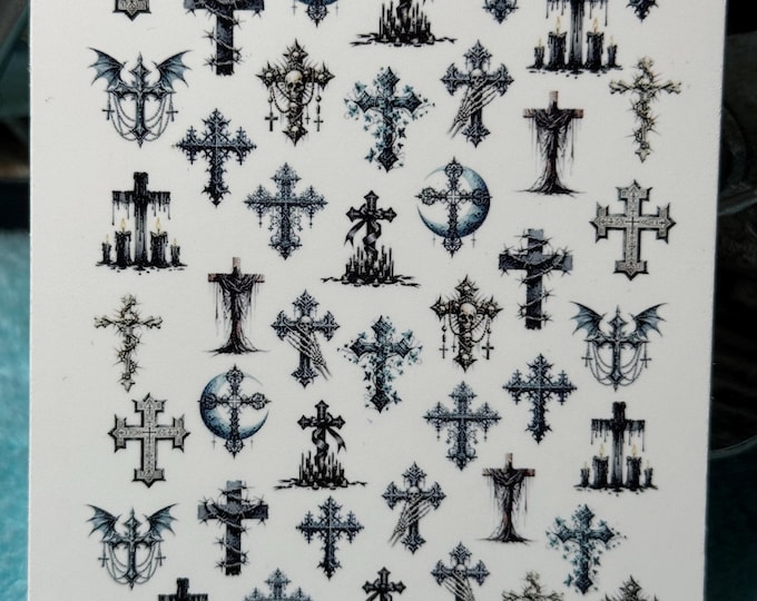Gothic cross nail art waterslide stickers for nails, nail stickers, gothic cross, dark cross, occult cross
