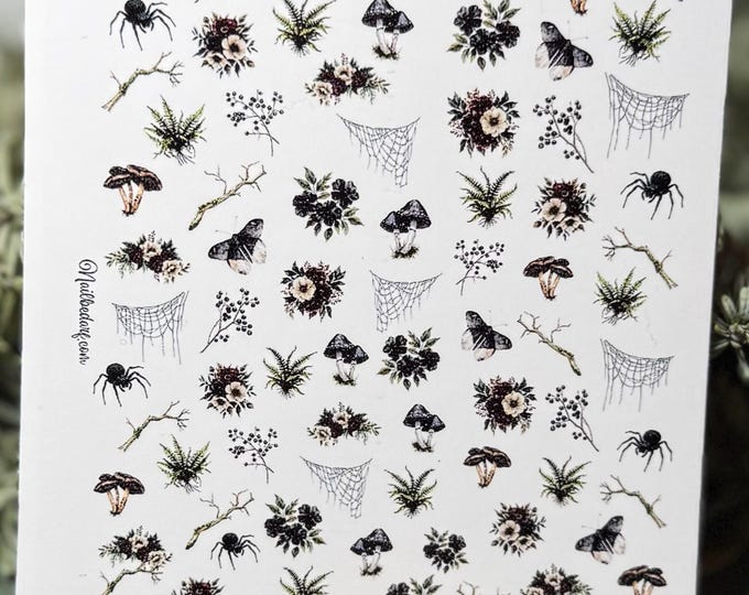 Gothic Nature Plant Floral Arrangement Nail Stickers - Waterslide Decal Stickers - Nail Art Decals