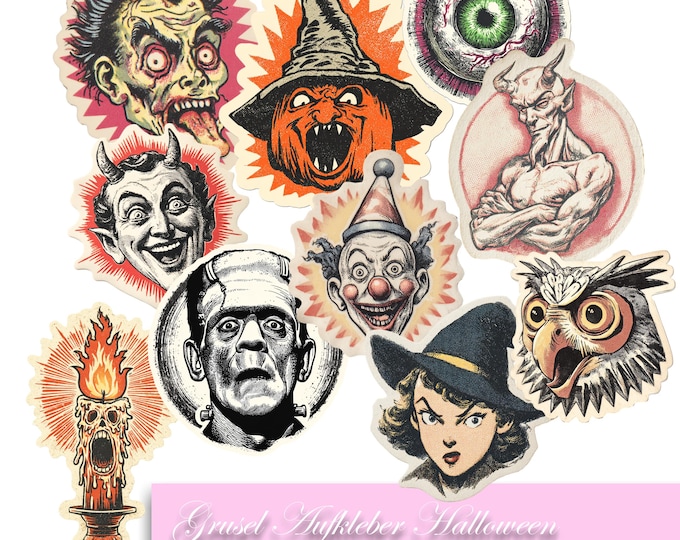 Halloween Stickers, Scary, Horror, Devil, Clown, Monster Pumpkin