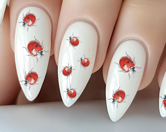 Ladybug Water Nail Stickers, Water Slide Stickers for Nails, Nail Stickers Lucky Charm