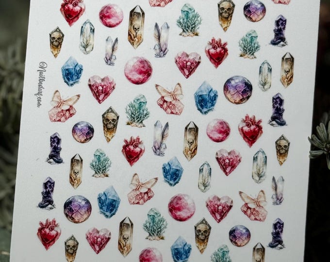 Crystal nail stickers, minerals, gemstones, waterslide decals for nails, crystal, mystical, enchanting, magical