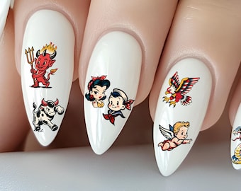 オールドスクール ウォータースライドネイルステッカー、レトロ ウォータースライドネイルステッカー