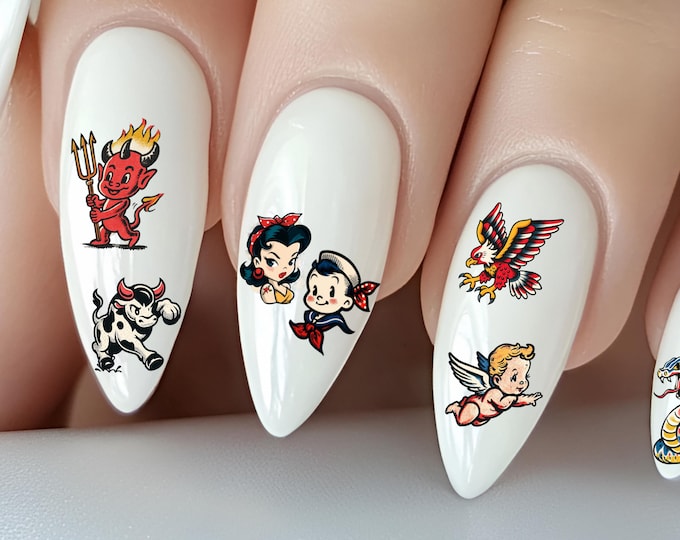 Old School Water Slide Nail Stickers, Retro Water Slide Nail Stickers