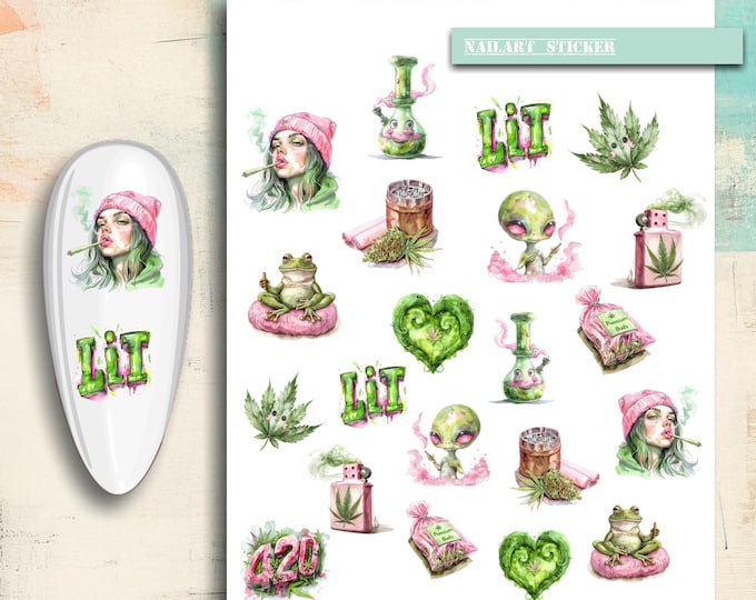 Nail Sticker / Cannabis Leaf / Stoner Marijuana Water Pipe Zippo
