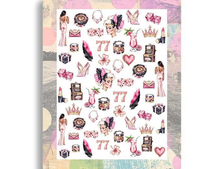 Las Vegas Nail Water Decals - Vibrant Nightlife - Casino - Waterslide Nail Art - Dice, Gaming Chips