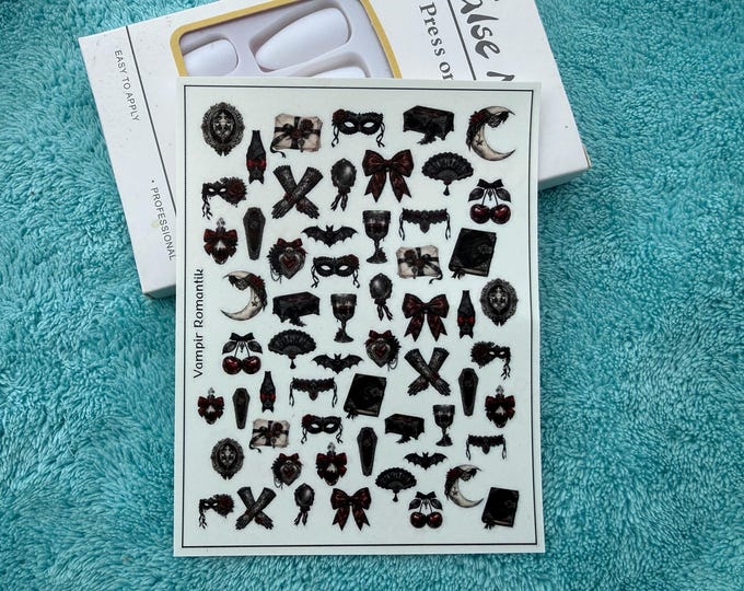 Vampire Romance Water-Slide Nail Art Decals, Gothic Victorian Nails, Dark Romantic