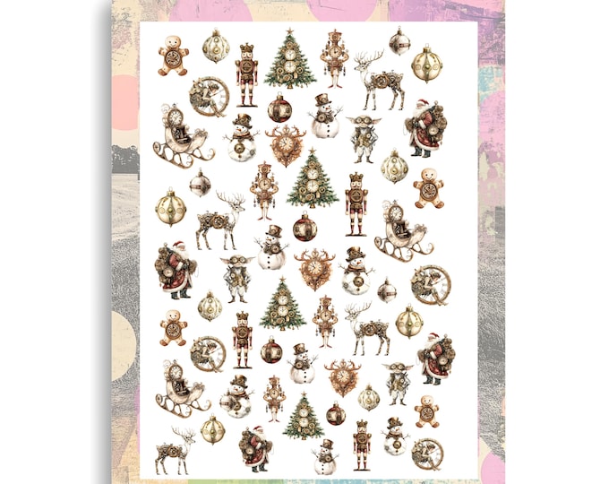 Steampunk Christmas nail stickers - waterslide nail art - Gothic Victorian winter nail design
