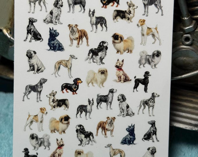 Vintage dog nail art waterslide stickers for nails, nail stickers poodle, dachshund, pug