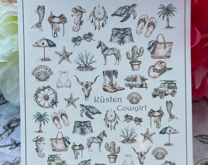 Coastal Cowgirl Water-Slide Nail Art Decals – Dreamcatcher, Palm Tree, Flip-Flop Designs