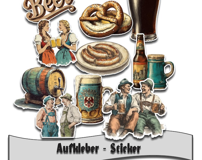 Sticker Set | Vinyl Stickers | Waterproof Stickers | Laptop Stickers, Oktoberfest, Beer Lovers, Bavarian Festival