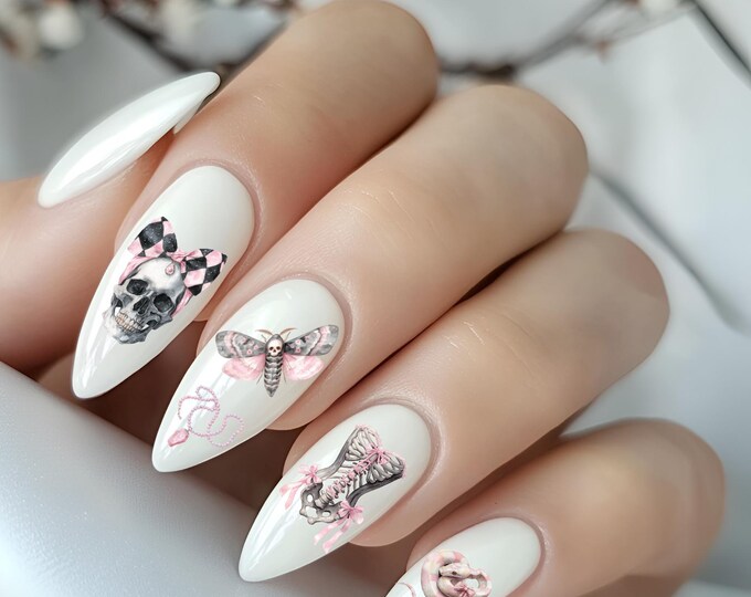 Nail stickers, Gothic nails, Gothic stickers, melancholic nail stickers, love, pink, dark, waterslide nail art