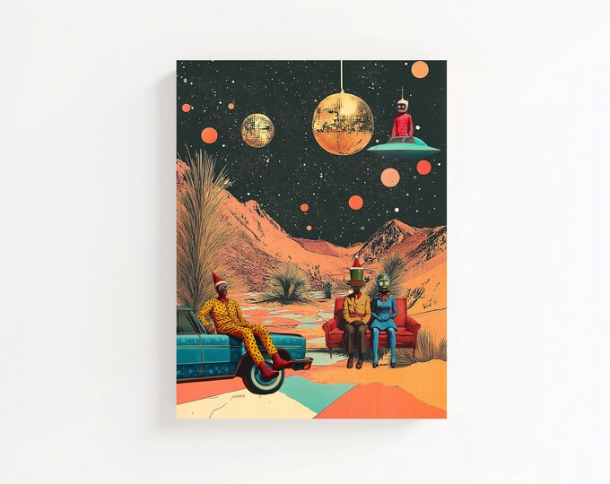 Surreal Christmas Desert Poster, Man on the Moon, Color Poster, Wall Art, Art Print, Wall Poster