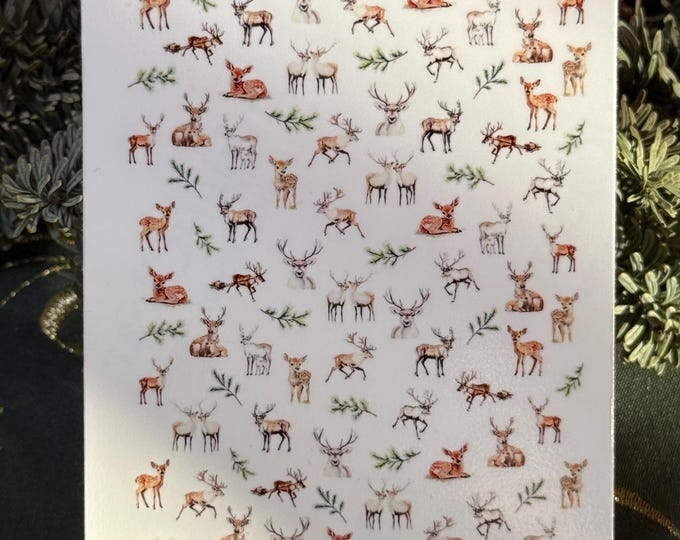 Reindeer water-slide nail stickers, nail art deer, forest animals, roe deer