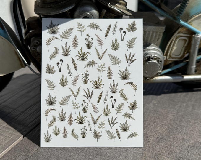 Water-Slide Nail Decals / Vintage Fern / Botanical Plant / Antique Pencil Sketch Nail Art
