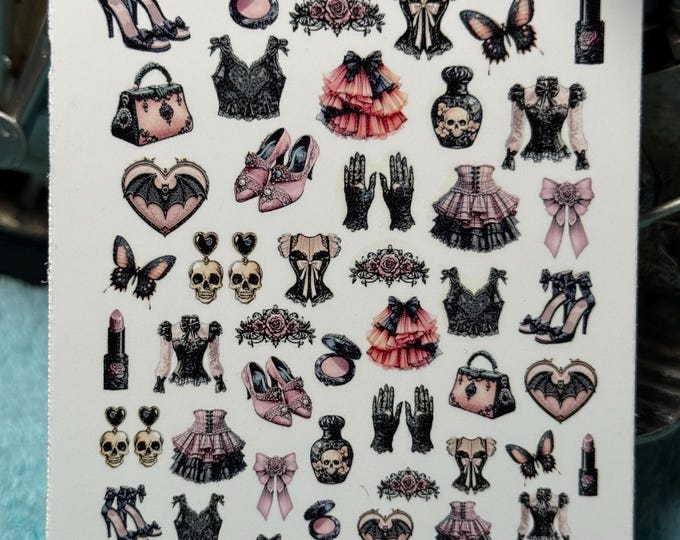 Gothic Kokett nail art waterslide stickers for nails, nail stickers, creepy dark romantic, aesthetic Halloween