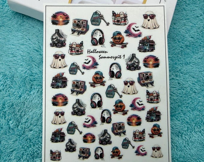 Summer 1 Halloween Water Nail Stickers, Water-Slide Decals, Pop Art Spooky Summer Nail Art Stickers