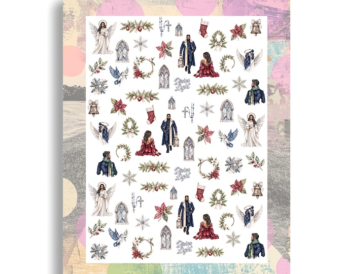 Christian Christmas nail stickers - waterslide nail decals - angel, holly faith devotion nail art nail design