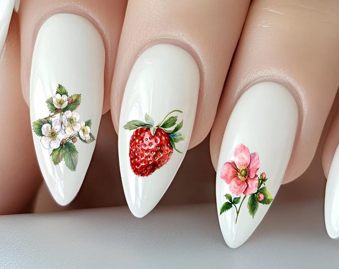 Strawberry Water Slide Nail Stickers, Water Slide Stickers for Nails, Wild Strawberries, Fruit, Berry