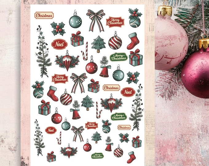 Christmas nail stickers | Tattoo waterslide nails | Nail art Christmas bauble retro candy cane Christmas lettering