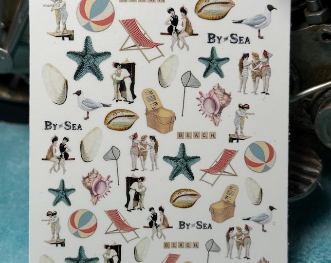 Vintage Water-themed Nail Stickers, Water Slide Stickers for Nails, Beach, Sea, Summer