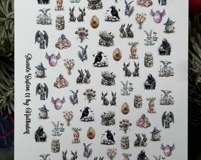 2D Quirky Easter Nail Stickers, Horror Easter Bunny Decals, Waterslide Nail Art Stickers