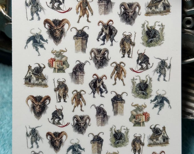 Krampus, Krampus nail stickers, Krampus nails, spooky nail art, waterslide decals, nail stickers, Christmas Krampus